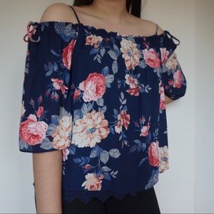 iZ Byer Blue Floral Off-the-Shoulder Top